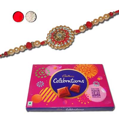 "Zardosi Ganesh Rakhi - ZR-5540 A(Single Rakhi)Cadbury Celebrations Chocolates - Click here to View more details about this Product